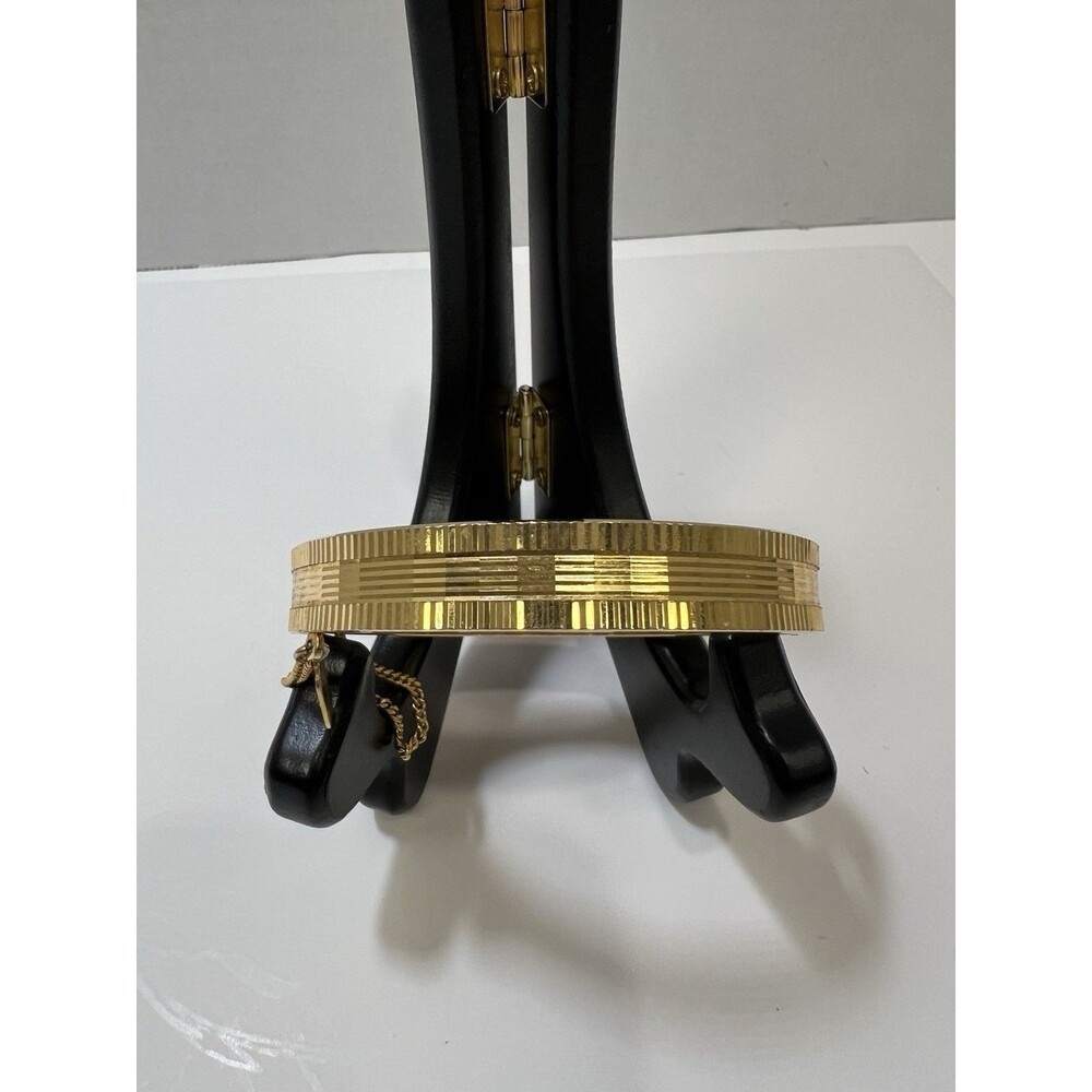 Vintage Signed W Germany Textured Gold Tone Hinged Bangle Bracelet Safety Chain